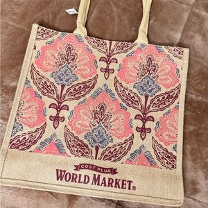 Cost Plus World Market Pink and Tan Floral Tote
